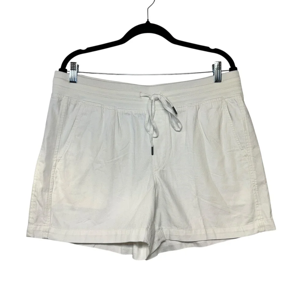 White Casual Drawstring Waist Cotton‎ Blend Shorts Capsule Wardrobe Classic Sz L